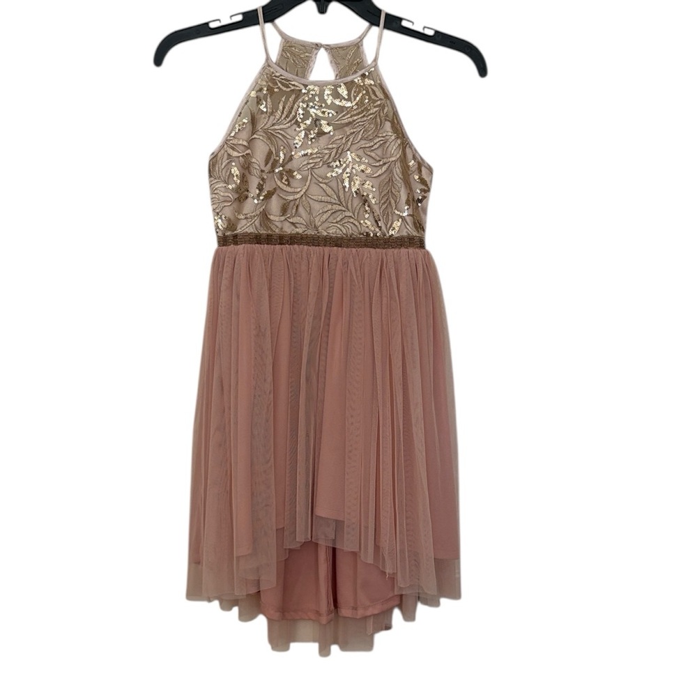 Rare Editions dress party/dress up, gold sequined bodice w/pink tulle skirt, 7